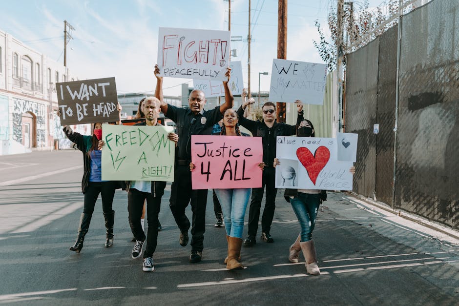 A diverse group of activists from different movements coming together in solidarity