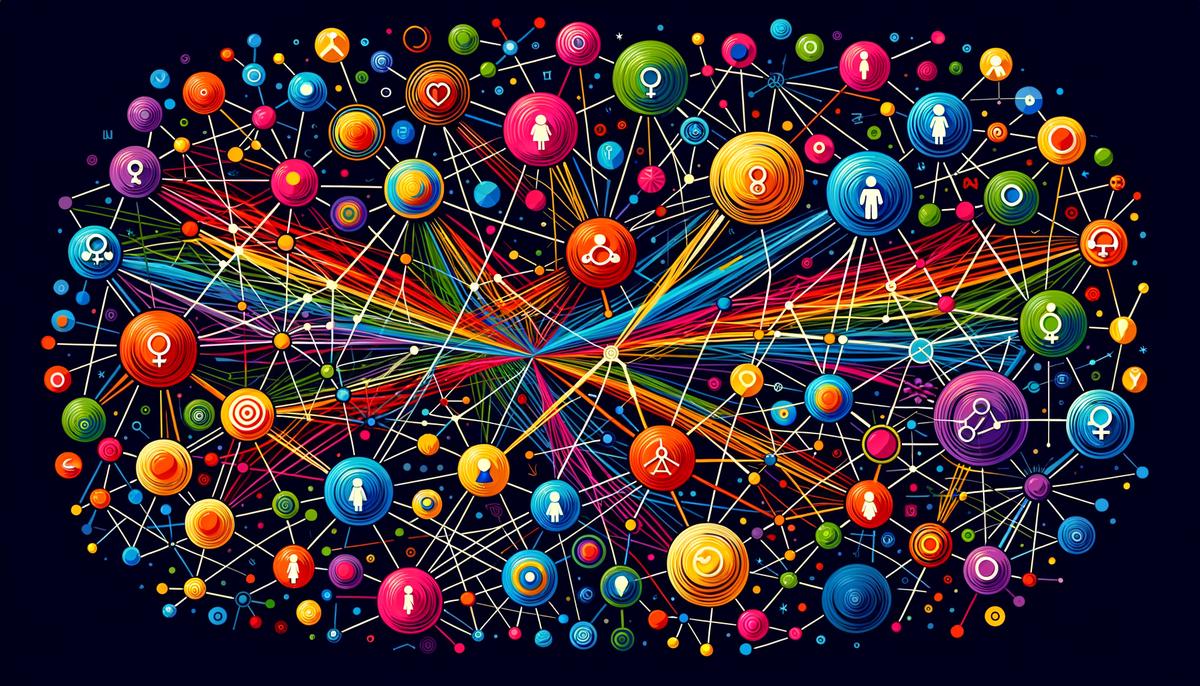 An abstract representation of intersectionality, showing interconnected identities and experiences