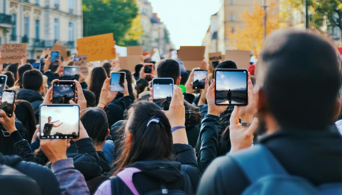 Activists using digital devices for virtual protests and online organizing