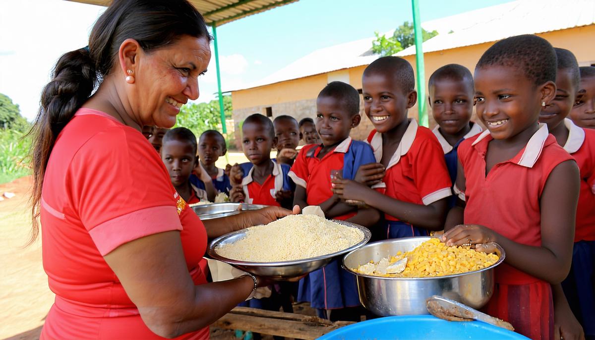 Save the Children volunteers providing health and nutrition services in a rural school
