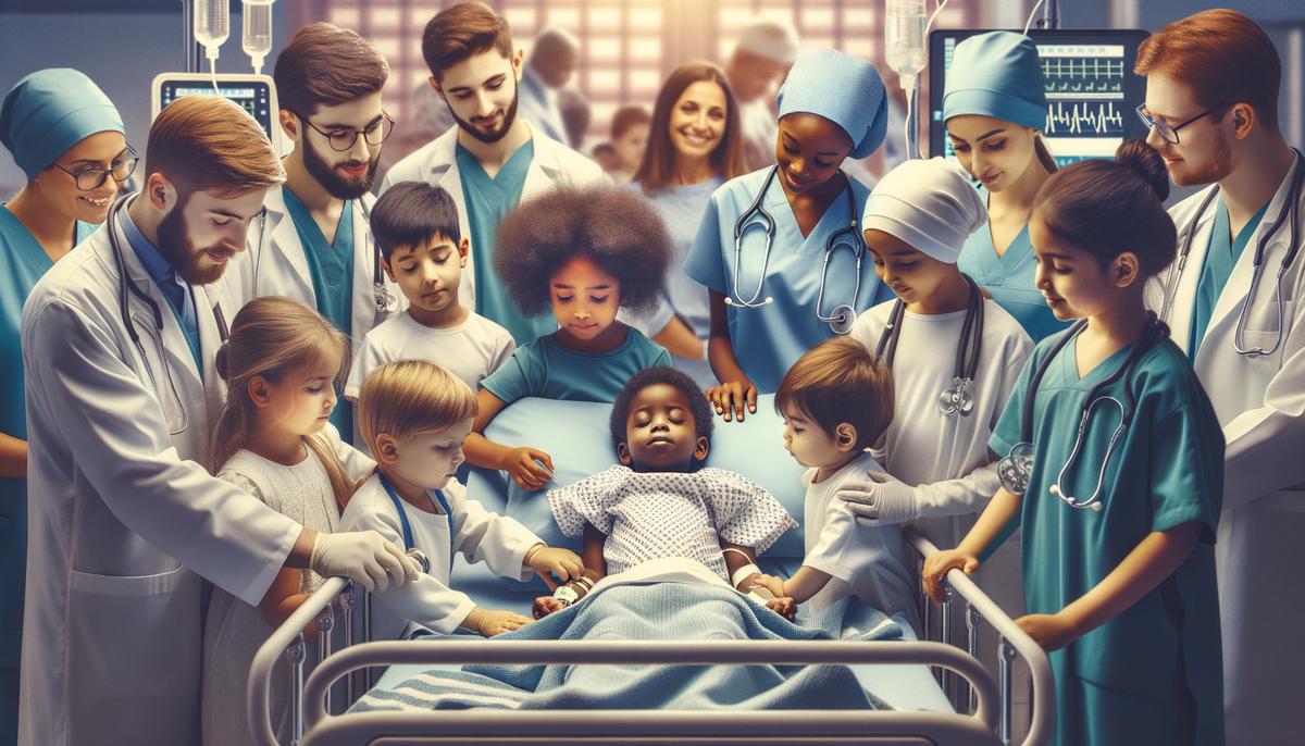 Children of various ethnicities receiving treatment at St. Jude Children's Research Hospital, highlighting free and equitable care